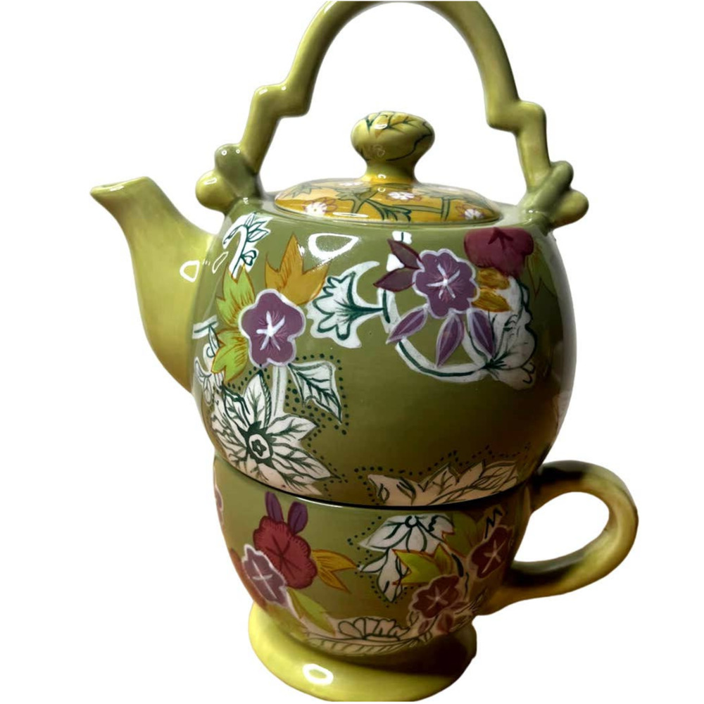 Tracy Porter Olivia Hand Painted Tea For One 3 Piece Set Single Serving Tea Pot